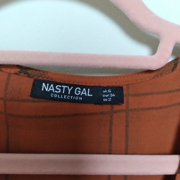 Nasty Gal Orange and Black Plaid Peplum Hem Wrap Blouse Size 2 - Picture 6 of 6